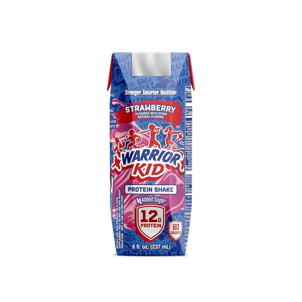 image:imageWarrior Kid Nutritional Protein Shake Strawberry Healthy Kids Snacks 12g Protein 0g Added Sugar Vitamins amp Minerals No Soy Ingredients Gluten Free NonGMO 825 Fl Oz 12 Count