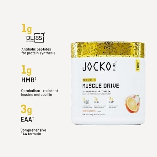 image:imageJocko Fuel Muscle Drive Pro Series Mango Passionfruit HMB DiLeucine EAAs Protects Lean Muscle Mass amp Breakdown Aids Recovery Natural Appetite Suppressant No Bloat Zero Sugar 30 ServingsOrange Lychee