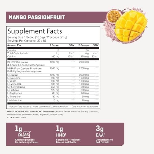 image:imageJocko Fuel Muscle Drive Pro Series Mango Passionfruit HMB DiLeucine EAAs Protects Lean Muscle Mass amp Breakdown Aids Recovery Natural Appetite Suppressant No Bloat Zero Sugar 30 ServingsMango Passionfruit