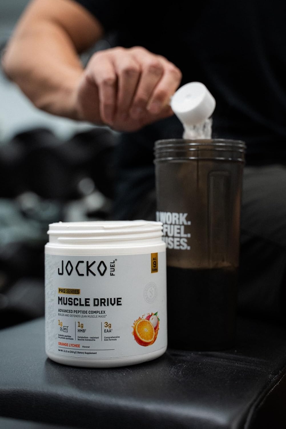 image:imageJocko Fuel Muscle Drive Pro Series Mango Passionfruit HMB DiLeucine EAAs Protects Lean Muscle Mass amp Breakdown Aids Recovery Natural Appetite Suppressant No Bloat Zero Sugar 30 ServingsOrange Lychee