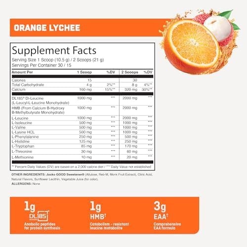 image:imageJocko Fuel Muscle Drive Pro Series Mango Passionfruit HMB DiLeucine EAAs Protects Lean Muscle Mass amp Breakdown Aids Recovery Natural Appetite Suppressant No Bloat Zero Sugar 30 ServingsOrange Lychee