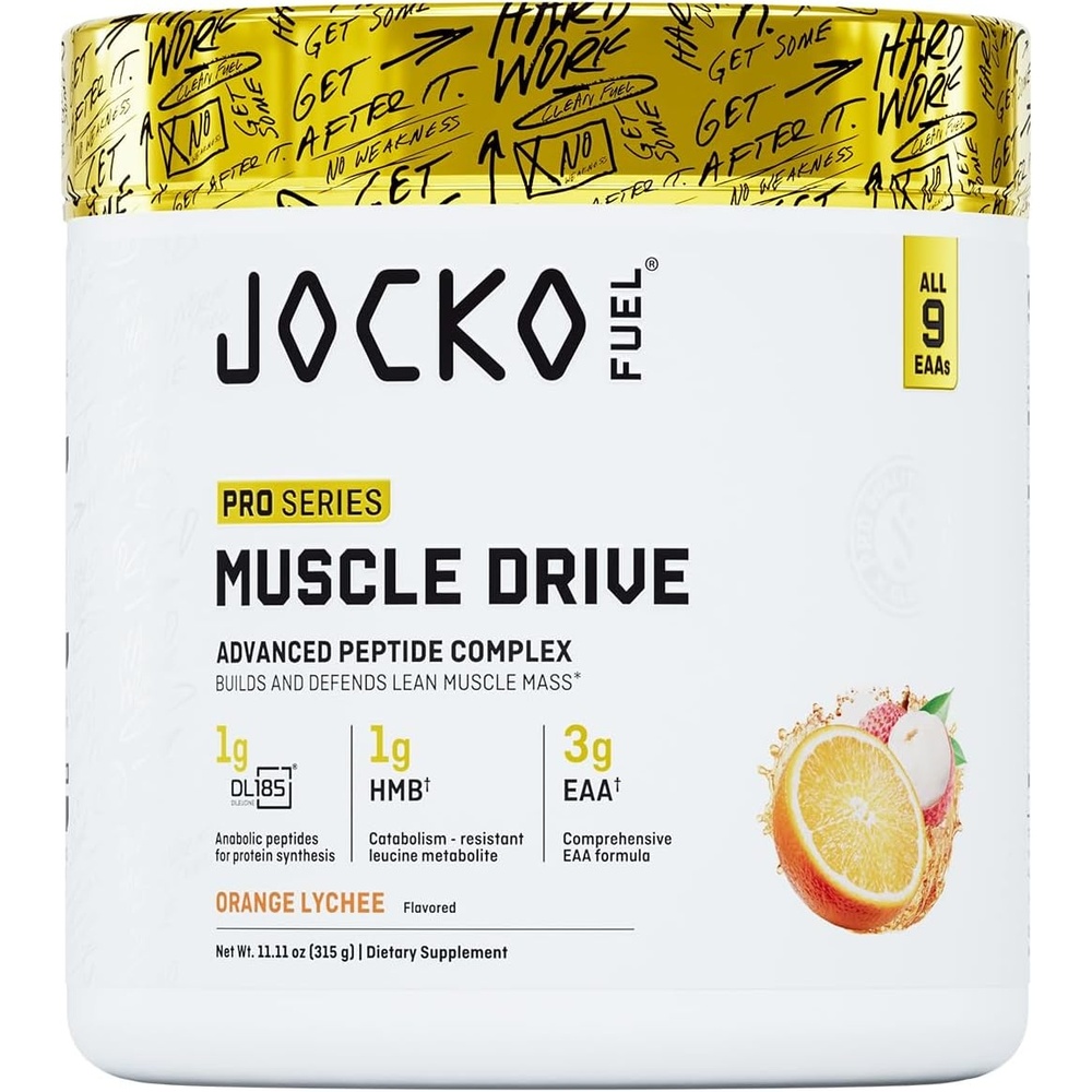 image:imageJocko Fuel Muscle Drive Pro Series Mango Passionfruit HMB DiLeucine EAAs Protects Lean Muscle Mass amp Breakdown Aids Recovery Natural Appetite Suppressant No Bloat Zero Sugar 30 ServingsOrange Lychee