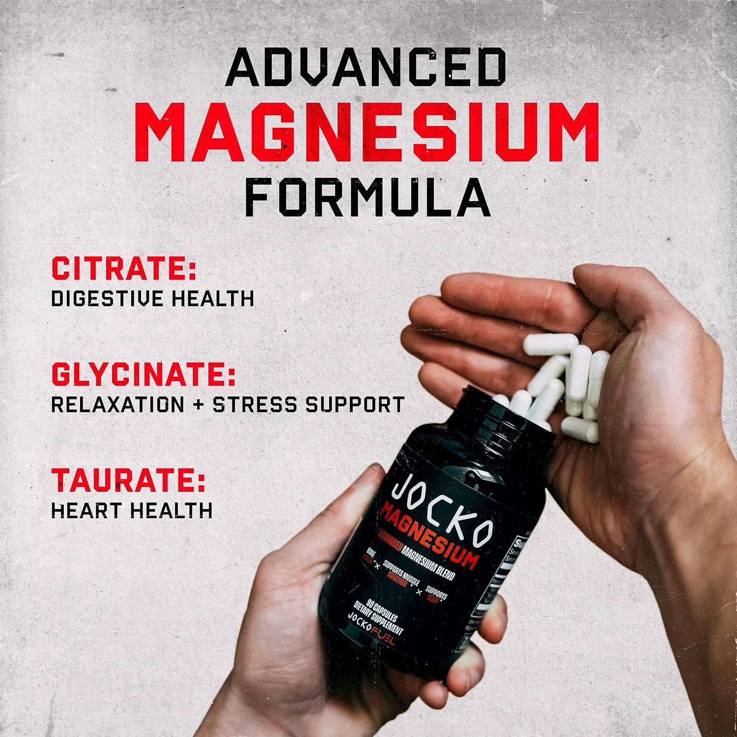 image:imageJocko Fuel Magnesium Complex Supplement Magnesium Glycinate Citrate amp Taurate Capsules Dietary Supplement for Muscle Recovery amp Relaxation Heart Nerve Bone Support amp Sleep 30Day Supply